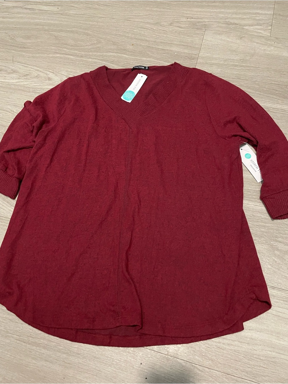 Pink Clover Burgundy V-Neck Pullover Top